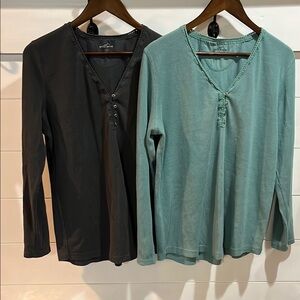 Eddie Bauer bundle of 2 Women's V-Neck Long Sleeve Tops